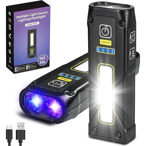 УФ-ліхтарик DARKBEAM 365+395 Blacklight, світлодіодні ліхтарі EDC high Lumen USB C Перезаряджувана лампа Woods, мінімагнітний COB