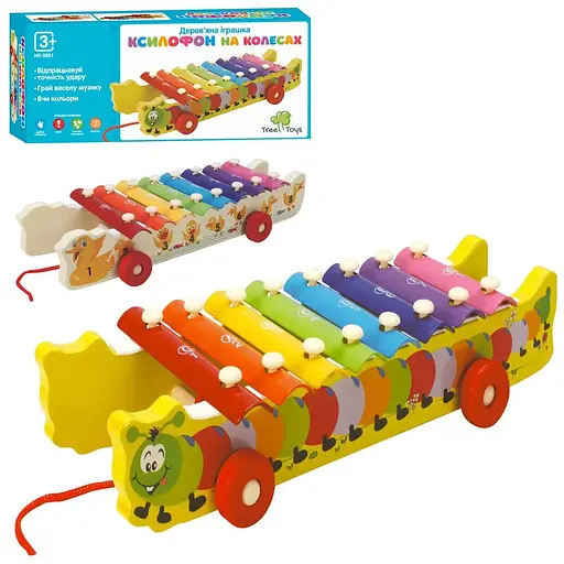 Ксилофон дерев’яний, 8 тонів, каталка на шнурі, 2 палички (В асортименті) - фото 2