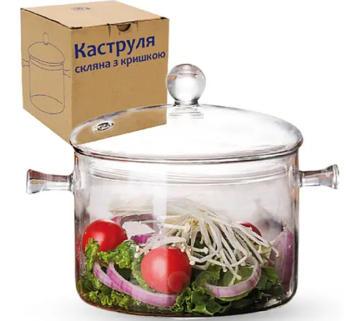 Стеклянная кастрюля круглой формы с крышкой, 1.5 л, S&T Прозрачный 87670 - фото 3