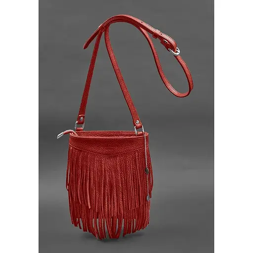 Шкіряна жіноча сумка з бахромою міні-кроссбоді Fleco червона - фото 1