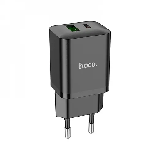 Зарядный адаптер Hoco N28 Founder 20 W (Type-C+USB) черный - фото 1