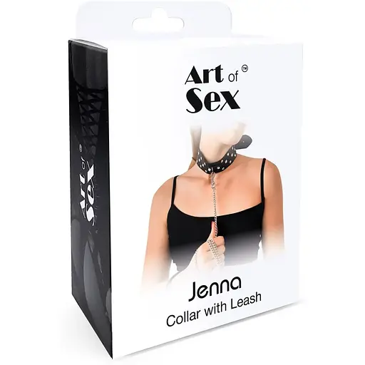 Нашийник з повідцем із натуральної шкіри із заклепками Art of Sex - Jenna Collar With Leash, чорний - фото 4
