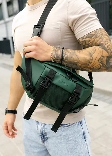 Большая мужская сумка бананка Sambag DynamicDart зеленая 38 × 21 × 7 см (80411007m) - фото 2