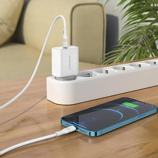 Зарядный - Адаптер сетевой BOROFONE Type-C to Lightning cable Easy Speed ​​single port charger BA57A набор белый - фото 4