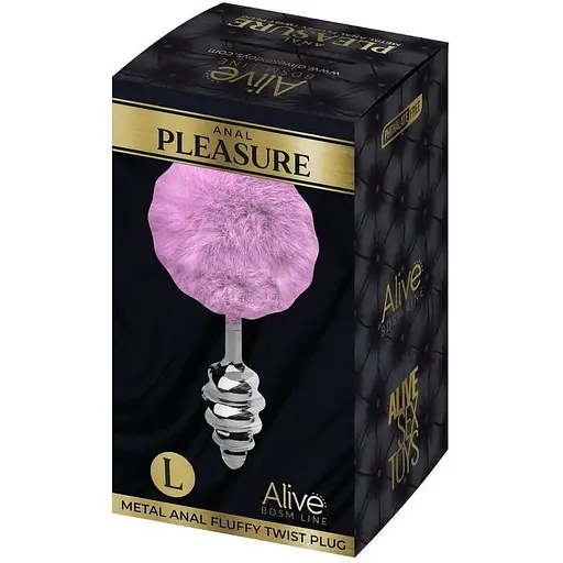 Металева анальна пробка Кролячий хвостик Alive Fluffy Twist Plug L Purple діаметр 3.8 см - фото 4