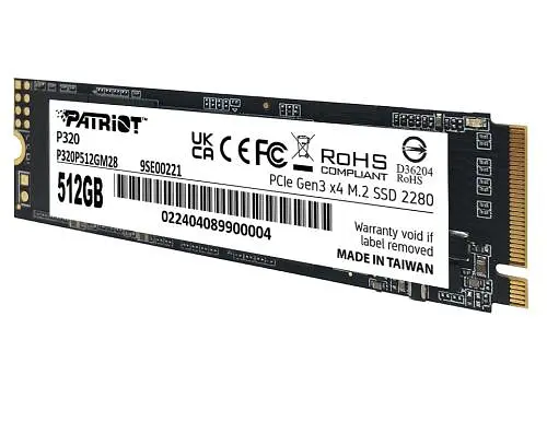 Твердотельный SSD-накопитель 512 ГБ, Patriot P320, PCI-E 3.0 x4, M.2 2280, 3D TLC, 3000/2200 МБ/с (P320P512GM28) - фото 4