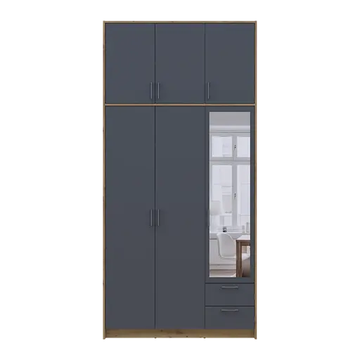 Шкаф для одежды Doros Ронди с высокой антресолей и зеркалом Дуб Артизан/Графит 3 ДСП 121х52х260 (42005190) - фото 4