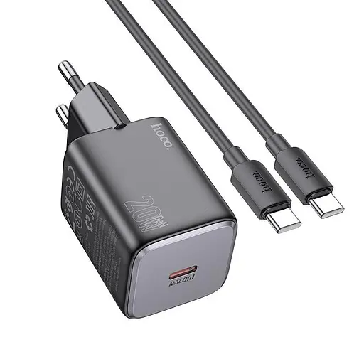 Адаптер мережевий Hoco Mighty single port charger N40 (Type-C to Type-C set) |1Type-C, 20W/3A, PD/QC| - фото 1