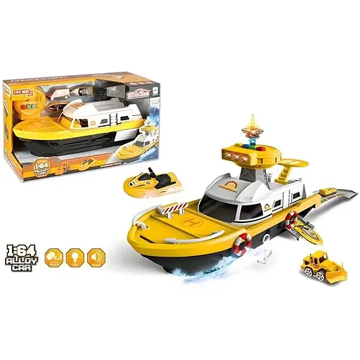 Корабль 660 A-248 парковка, звук, подсветка, инерция, масштаб 1:64 в коробке желтый - фото 2