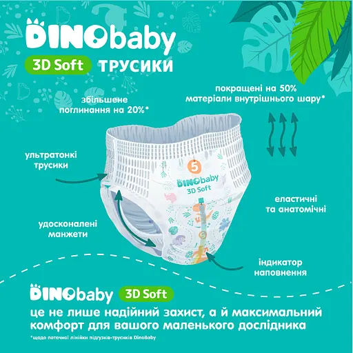 Уцінка. Набір підгузки-трусики Dino Baby 3D Soft 5 розмір (12-17 кг) 120 шт. (4 упаковки по 30 шт.) (NDB5.710.4)  - фото 5