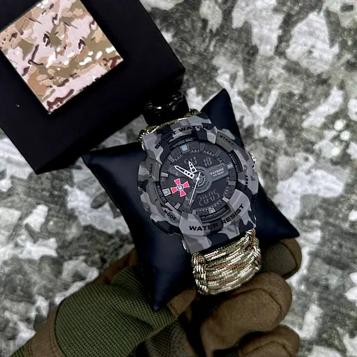 Наручний годинник чоловічий 005CMGYSU ЗСУ Сірий камуфляж Паракордний ремінець Camo Green + Коробка. Patriot acs0031040 - фото 3