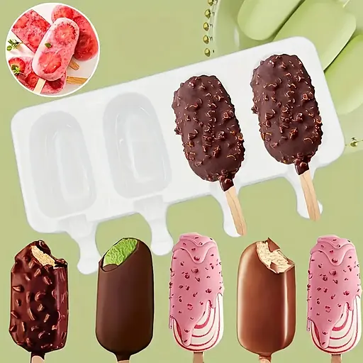 Форма силіконова для морозива Ескімо та євродесертів з паличками (4 комірки) 26х10.5 см, Kitchen Master Білий 87471 - фото 2