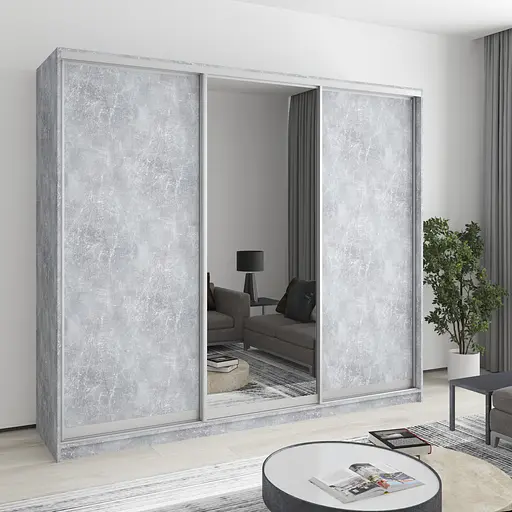 Шафа-купе тридверна MebelStar Уні AL 2ДСП/Дзеркало 240x60x210 см Бетон (MBS-3098)