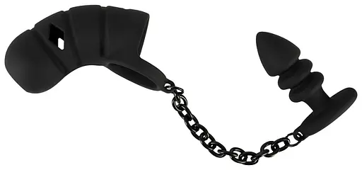 Пояс верности для мужчин Black Velvets Cock Cage With a Butt Plug 11.5 см черный - фото 3