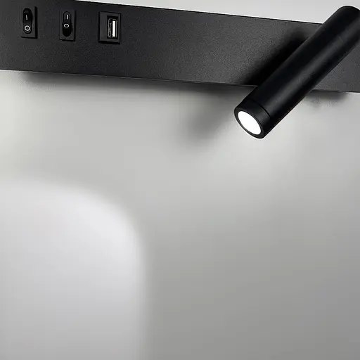 Чорне бра з поворотним спотом справа + розʼєм USB Line F Арт. WJ 028/2 L BK (лівий)  - фото 4