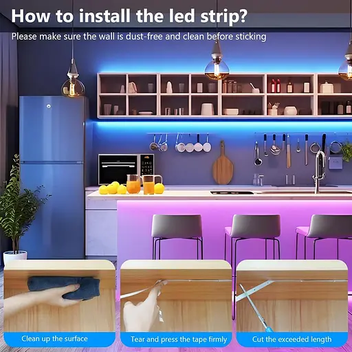 Світлодіодна стрічка 5 м, світлодіодні ліхтарі RGB з пультом дистанційного керування додатком, синхронізація кольору музики - фото 2