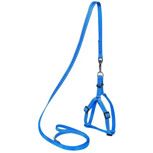 Шлея Dog Extreme з нейлону регульована з повідцем (ширина 14мм, В:40-55см) блакитний