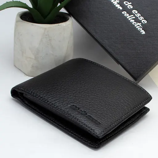 Кошелёк мужской кожаный De Esse LC14299-GD01 чёрный c обложкой на права в комплекте - фото 4