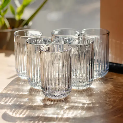 Набор стаканов для напитков 6 штук по 400 мл ребристых из толстого стекла синий HP-19-239 - фото 2