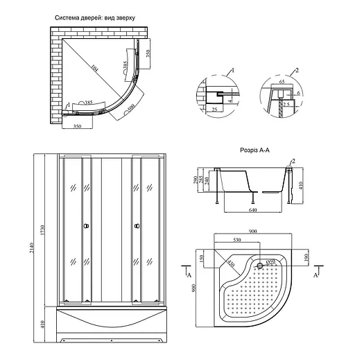 Душевая кабина Kroner KRP Harz - C.T.F. 90x90 см CV029563, хром матовый - фото 2