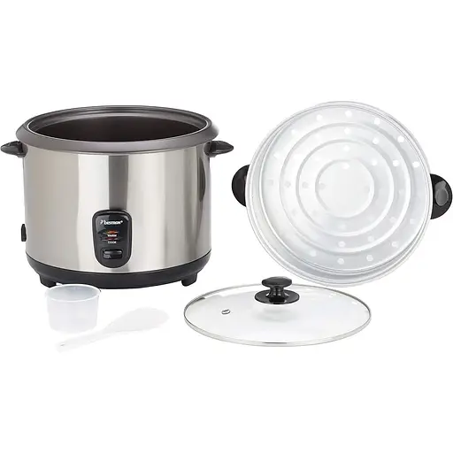 Большая рисоварка Bestron с корзиной для пароварки и функцией поддержания тепла, 2.8 л, 1000 Вт, нержавеющая сталь, серебро - фото 3