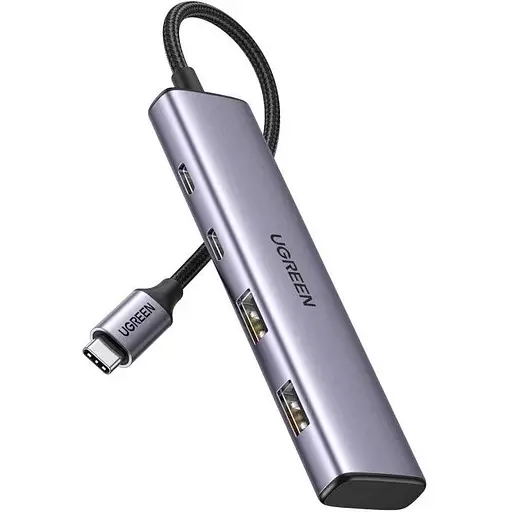 Хаб Usb Ugreen CM473, Grey, Type-C 3.0 - 2xType-C 3.0 / 2xUsb 3.0, кабель 15 см, алюминиевый корпус (15395) - фото 1