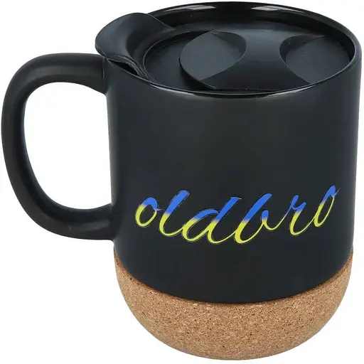 Керамічний кавовий кухоль OldBro Black Ukraine 400 мл з корковим дном і кришкою - фото 1