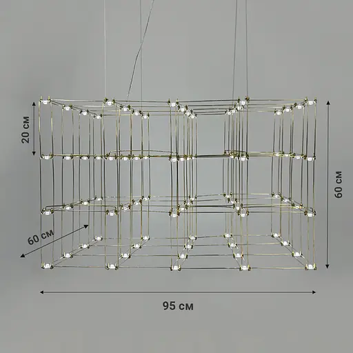 Золотая геометрическая люстра в форме параллелепипеда 95*60*60 см | Ст. MJ 199-950*600*600 Titanium Line F - фото 5