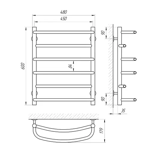 Водяна рушникосушка Laris Євромікс П6 450x600 71207146, Хром - фото 2