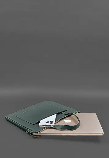 Кожаный чехол BlankNote с ручками для ноутбука 13 дюйм Зеленый - фото 6