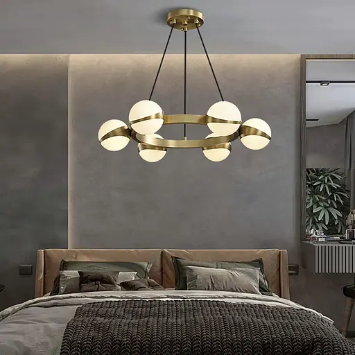 Элегантная латунная кольцевая люстра на 6 плафонов Ø 65 см | Ст. SG 51/6 AB+WT | Line F - фото 1