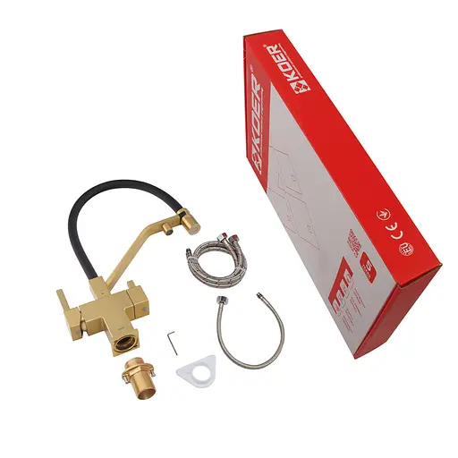 Смеситель для кухни на две воды с гибким изливом Koer KB-72036-12 KR5814, Золотой - фото 8