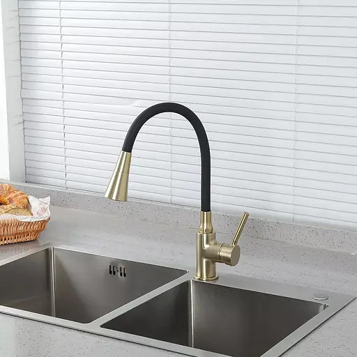 Смеситель для кухни Frap с гибким изливом аэратор 2 режима F4044-3 Золотой - фото 2