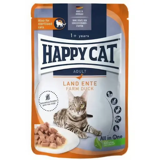 Влажный корм Happy Cat Beutel Culinary Land Ente кусочки в соусе для кошек с уткой 85 г