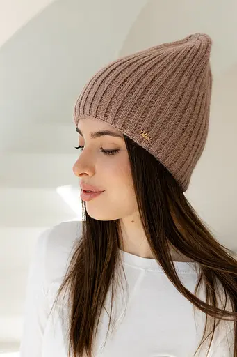 Женская зимняя шапка Ангора Молодежь из ангоры 80% с двойной вязкой Светло Коричневый - фото 2