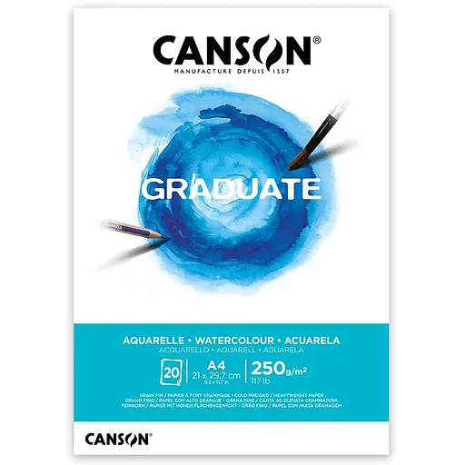 Склейка бумаги для акварели GRADUATE А4 (21х29,7см) 250г/м2 20л среднее зерно Canson