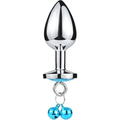 Анальна пробка SKN-BELL 12 з кристалом, дзвіночком та поводком Silver Heart Blue (розмір S), Срібний / Голубой - фото 2