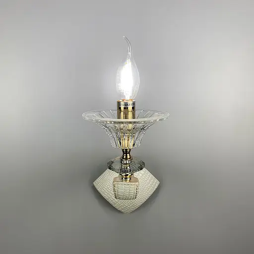 Бра з білою екошкірою та прозорим кришталем Line F S 609/1 WT - фото 1