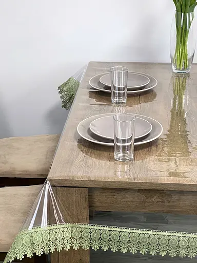 Силиконовая скатерть с оливковым кружевом Арфа 7 см 330х110 см - фото 4