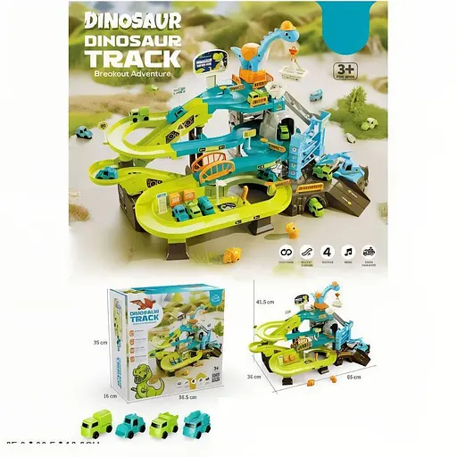 Автотрек T 912 A з автоматичним підіймачем, мелодією, 4 машинками, 2 динозаврами, краном-маніпулятором та важелями - фото 2