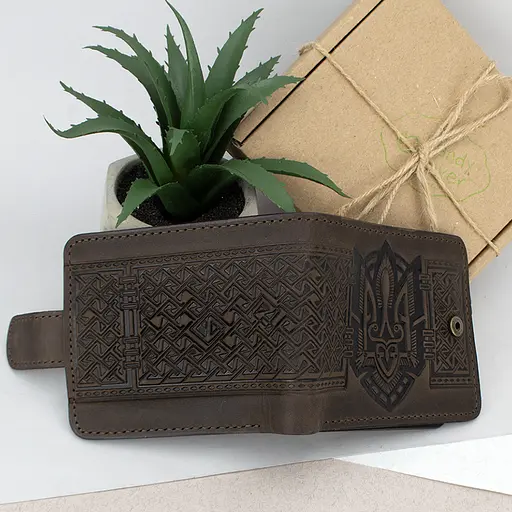 Портмоне мужское кожаное Handycover HC0041 коричневое с гербом Украины - фото 3