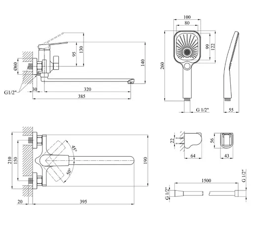 Смеситель для ванны Kroner KRP Makon - C070 (CV033862) - фото 8