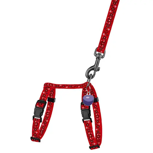 Шлея з повідцем для котів та дрібних собак Барксі Urban патріотична розмір XXS Вишиванка червона