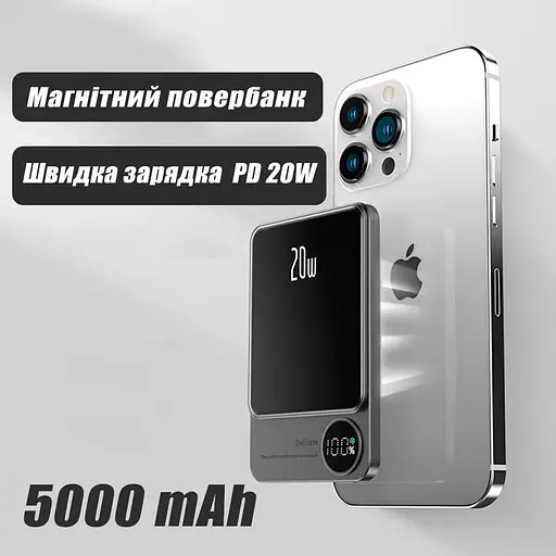 Повербанк Q9 MagSafe Power Bank Q9 беспроводной с беспроводной зарядкой для iPhone 5000 mAh 20W - фото 3