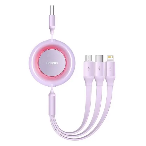 Кабель Baseus Bright Mirror 2 Series Retractable 3-in-1 Fast Charging Data Cable USB to M+L+C 3.5A 1.1m Purple - фото 1