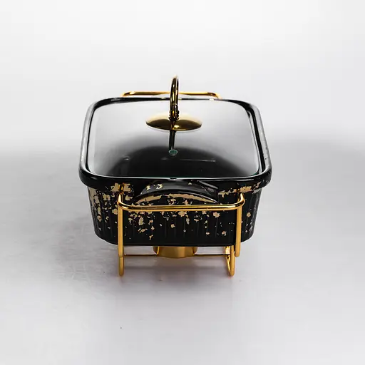 Мармитница прямоугольная Yiwu со стеклянной крышкой на металлической подставке с подогревом 31х16х11 см настольный мармит для первых блюд ML-874-11 - фото 3