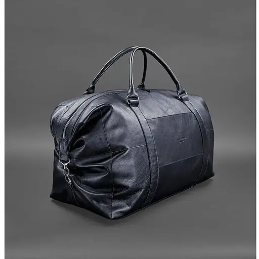 Кожаная дорожная сумка темно-синяя - фото 1