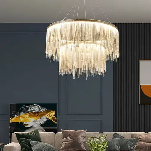 Хромована люстра з ланцюжками на 2 яруси Ø 80+50 см | Line F | Арт. SP07-800+500 - фото 1