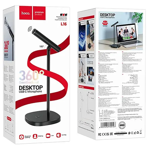 Настольный микрофон Hoco L16 Mike USB+Type-C Black - фото 3
