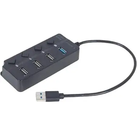 Хаб Usb Gembird UHB-U3P1U2P3P-01, черный, Usb 3.1 - 1xUsb 3.1 / 3xUsb 2.0, кабель 25 см - фото 1
